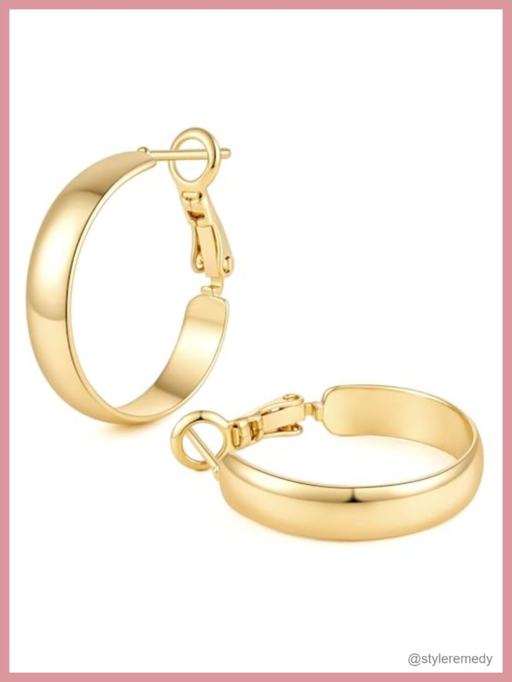 14K Gold Plated Chunky Hoop Earrings 22mm Wide Band Minimalist